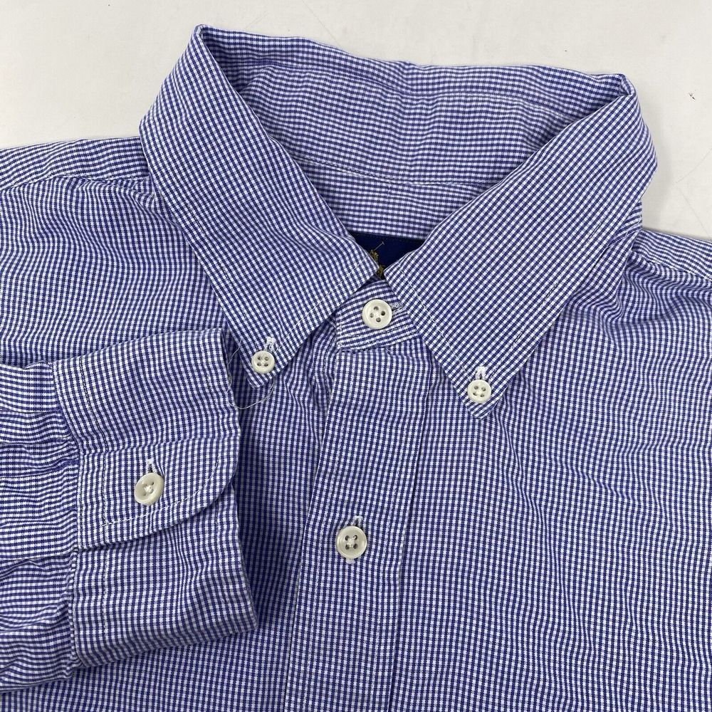 Ralph Lauren Men's Large Cotton Blue White Plaid Long Sleeve Button Down Shirt